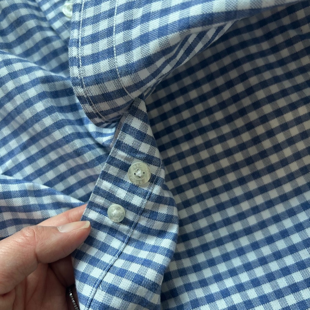 Brooks Brothers Button Down Shirt Mens XL Blue Gingham Regent Cotton Logo Preppy - Picture 7 of 9